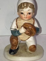 Vintage Norcrest Baseball Player Boy Figurine Statue Baseball Catcher 4&quot; H  - £20.37 GBP
