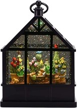 Lighted water lantern greenhouse glitter snow globe with birds and topia... - $128.65