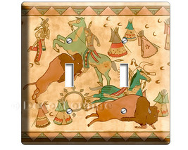 Native American indians hunting buffalo on horses double light switch wall plate - £12.53 GBP