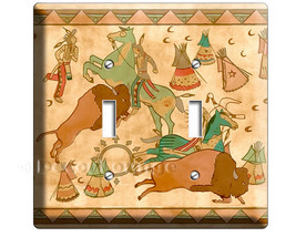 Native American indians hunting buffalo on horses double light switch wall plate - £12.03 GBP