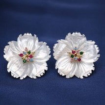 Natural Shell Flower Stud Earrings For Women colorful small Cubic zirconia stone - £20.80 GBP