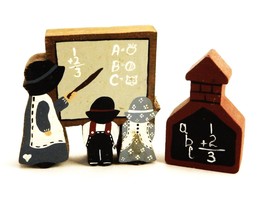 Lot of 2 Wooden Block Figurines, Amish Kids At Chalkboard, Schoolhouse, ... - $9.75