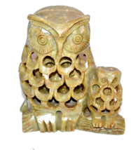 Vintage Hand Carved Soapstone Owl Inside An Owl Figurine Statue Home Decor 3.75&quot; - £14.30 GBP