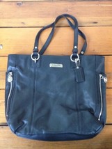 Coach Black Genuine Leather Chrome Shiny Zippers Handbag Shoulder Purse - £64.09 GBP