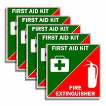 First Aid And Fire Extinguisher 5 Pack Lot Safety Vinyl Stickers 2.5&quot; - £7.72 GBP