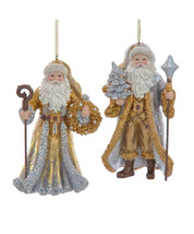 Kurt Adler Set Of 2 Resin 5.25&quot; Ombre Gold &amp; Silver Santa Xmas Ornaments E0798 - £31.07 GBP