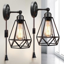 Plug In Wall Sconce, Wire Cage, Industrial Wall Lamp With Plug In Cord, Rustic S - £43.49 GBP