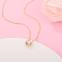 14k Gold-plated Sparkling Round Halo Pendant Collier Necklace 45CM - £15.71 GBP