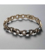 Vintage Silver Tone Bracelet with Black Inlay – Geometric Link Design - $13.87 CAD