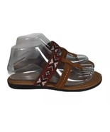 Minnetonka Barbados Brown Suede Leather Aztec Embroidered Thong Flat San... - $24.74