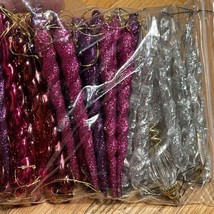 Purple Red Clear Pink Assorted Spiral Icicle Glitter Christmas Ornaments... - $19.75