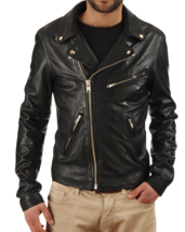 Mens Leather Jacket Stylish Genuine Lambskin Motorcycle Bomber Biker Jac... - $117.50