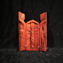 Vintage Hand Carved Wood Crucifixion Triptych with Mary And Saint John - $38.00