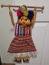 GIRL Folk Art Guatemalan 18&quot; Hanging Doll Cloth Hand Crafted  Pompoms Native - £17.04 GBP
