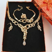 African Costume Necklace Earrings Sets Fashion Crystal  Gold Color Women Wedding - £25.65 GBP