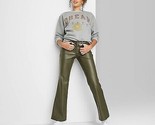 Women&#39;S Mid-Rise Faux Leather Flare Pants - Olive Green 6 - £22.36 GBP