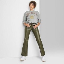Women&#39;S Mid-Rise Faux Leather Flare Pants - Olive Green 6 - £22.01 GBP