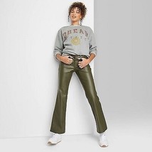 Women&#39;S Mid-Rise Faux Leather Flare Pants - Olive Green 6 - £22.37 GBP