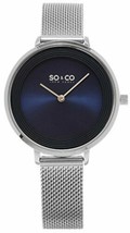 NEW SO &amp; CO New York 5204M.2 Women&#39;s Madison Slim Blue Dial Silver SS Mesh Watch - £40.23 GBP