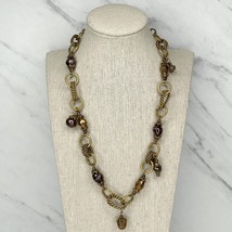 Chico&#39;s Gold Tone Beaded Chain Link Necklace - £13.40 GBP
