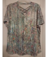 Ladies Pull on Top, Short Sleeve, L, Multi-Colored, V Neck with Chris Cr... - $171.01 MXN