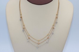 Fine 14K Tri Color Gold Three Layer Station Graduated Bead Necklace 17&quot; L ITALY - £448.15 GBP