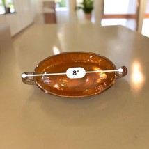 Marigold Carnival Glass 8” Oval Candy Dish Iridescent Double Handled Bowl Vintag - £8.52 GBP