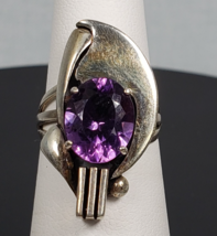 Vintage Art Deco Mexican Sterling Silver Marked LX Oval Amethyst Gemston... - $146.27