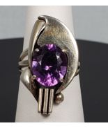 Vintage Art Deco Mexican Sterling Silver Marked LX Oval Amethyst Gemston... - $2,691.76 MXN