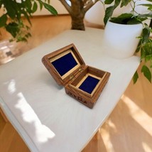 Trinket Jewelry Keepsake Box VTG Hand Carved Wood Hinged Vtg Velvet Lined India - £15.64 GBP