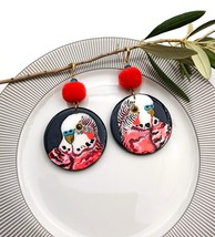 Painted Parrot earrings. Abstract animal wooden Art Bird earrings gift for her - £38.10 GBP