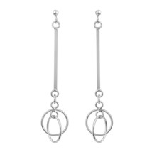 Chic Sleek Bar and Linked Mobile Circle Hoop Sterling Silver Post Drop E... - £11.56 GBP