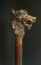 Victorian Antique Wolf Head Handle Wooden Walking Stick Cane Vintage Men&#39;s Gift - £26.90 GBP