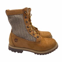 Timberland Crochet Hi Open Weave Woven Knit Tan Leather Boots Womens Size 8.5 - £98.91 GBP