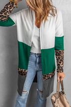 Colorblock Leopard Print Patchwork Knit Cardigan - £18.43 GBP