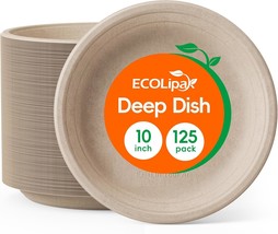 Ecolipak 125 Pack Paper Plates 10 Inch 100% Compostable Plates Heavy-Dut... - $37.92