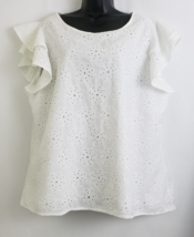 Valentina Naldi Women&#39;s Flutter Sleeve Embroidered Top White Lining Sz X... - £27.18 GBP