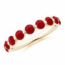 ANGARA Floating Round Ruby Semi Eternity Wedding Band for Her in 14K Solid Gold - £1,061.48 GBP