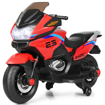 12V Kids Ride On Motorcycle Electric Motor Bike W/ Training Wheels &amp; Light Red - £214.12 GBP