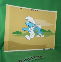 2 The Smurfs Original Production Registry Hand Painted Animation Cel &amp; B... - £738.94 GBP