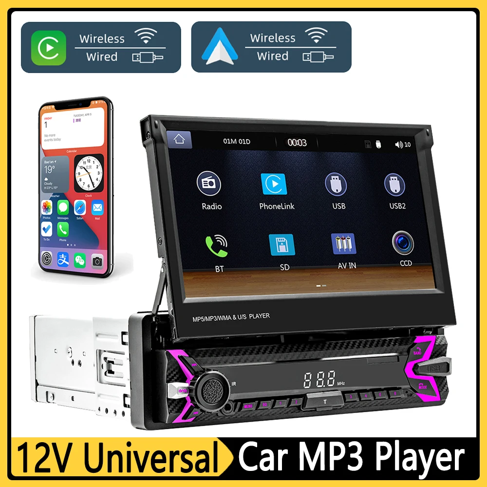 7&quot; Wireless Carplay Android Auto FM Radio Reversing Camera Bluetooth Car - £49.92 GBP