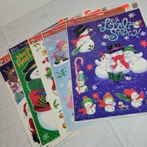 Vintage 2000 Christmas Window Clings Snowmen Santa Cute Children Kids Lot Of 5 - £24.98 GBP