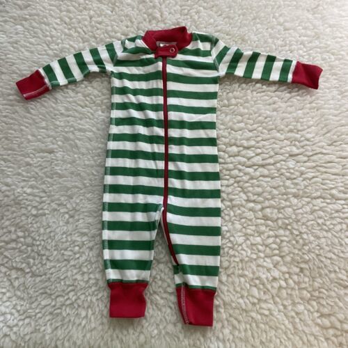 Primary image for Hanna Andersson Christmas Striped Baby Pajamas Red White Green Zipper 12-18m