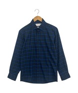 Mizzen Main Shirt Mens Small Blue Black Trim Fit Flannel Plaid Button Down - $45.83 CAD