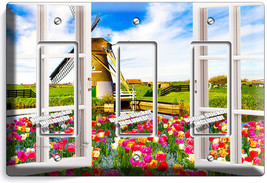 Window View Windmill Tulips Farm 3 Gang Gfci Light Switch Wall Plates Room Decor - £13.23 GBP