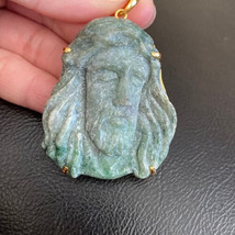 14K Real Solid Gold Natural Jade Carving Jesus Christ Head Pendant Charm XL Male - £524.34 GBP