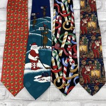 Christmas Ties Lot of 4 Candy Canes Santa Claus Playing Golf Wreaths Holiday - £17.95 GBP