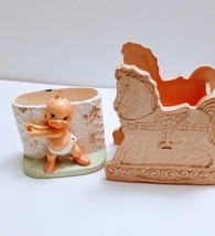 Vtg Napco Baby In Diaper &amp; Wooden FTD Rocking Horse Planters - £17.25 GBP