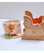 Vtg Napco Baby In Diaper &amp; Wooden FTD Rocking Horse Planters - £17.12 GBP