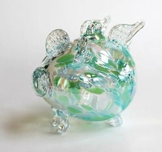 European Art Glass &quot;Bubbles&quot; Green Blue Flying Pig Ornament Witch Ball K... - £38.38 GBP